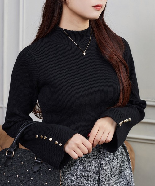 袖金ボタンリブニット（ニット/セーター）｜one after another NICE