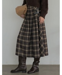 [2025 WINTER COLLECTION][低身長サイズ有]サイドベルトデザインチェック柄プリーツスカート