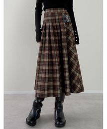 [2025 WINTER COLLECTION][低身長サイズ有]サイドベルトデザインチェック柄プリーツスカート