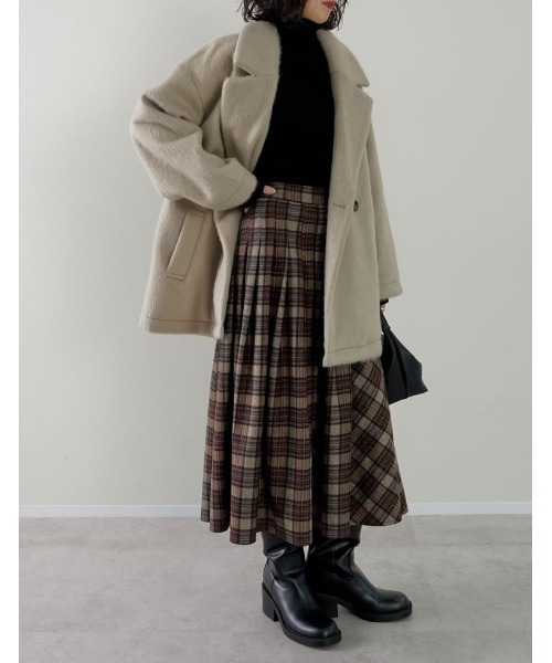 Re:EDIT（リエディ）の「[2025 WINTER COLLECTION][低身長サイズ有]サイドベルトデザインチェック柄プリーツスカート（スカート・レディース・ブラウン/オレンジ・MEDIUM/LARGE/SHORT）」の9枚目の写真