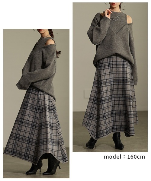 Sawa a la mode(サワアラモード)の「タータンチェックニットフレアスカート(スカート・レディース・グレー/ブラック/ブラウン・FREE)」の10枚目の写真