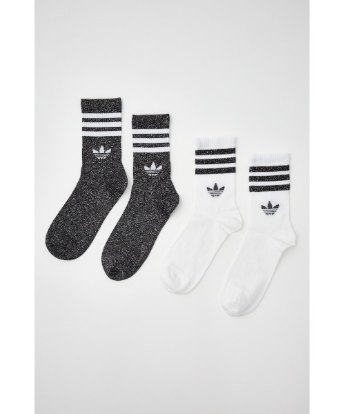 adidas Originals（アディダスオリジナルス）の「スリーストライプス グリッター クルーソックス2足組（ソックス/靴下・レディース・シルバー/ブラック・MEDIUM）」の2枚目の写真