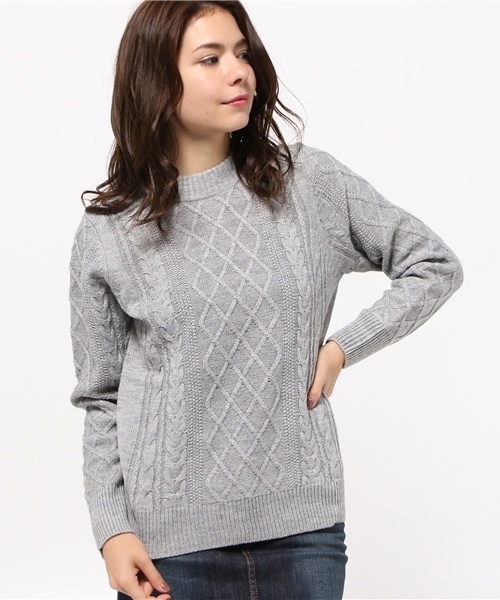 CIAOPANIC（チャオパニック）の「【Ciaopanic】　バルキーAC/WアランC/NP/O（ニット/セーター・レディース・ブラック/アイボリー/グレー/マスタード・FREE）」の3枚目の写真