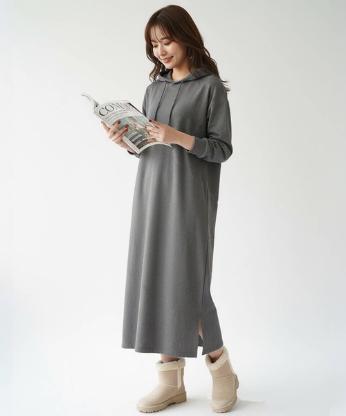 Cinderella(シンデレラ)の「裏起毛ワンピース 冬 秋 レディース 裏起毛 ワンピース ロングワンピース パーカーワンピース フード付き カジュアル 暖かい おしゃれ かわいい 厚手 シンプル 無地 防寒 マキシ丈 膝下 ポケット付き(ワンピース・レディース・ブラウン/ネイビー/ダークグリーン/グレー/ブラック・MEDIUM/LARGE/X-LARGE)」の19枚目の写真