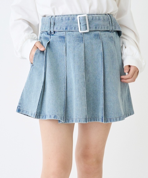 LTXC】美脚見えベルトつきデニムプリーツスカート（スカート