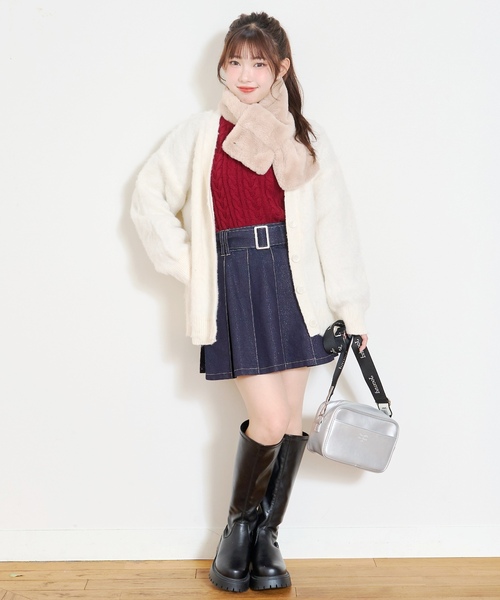 LOVETOXIC（ラブトキシック）の「【LTXC】美脚見えベルトつきデニムプリーツスカート（スカート・キッズ・ブルー/グレー/ネイビー・M:150cm/L:160cm/S:140cm/130cm）」の14枚目の写真