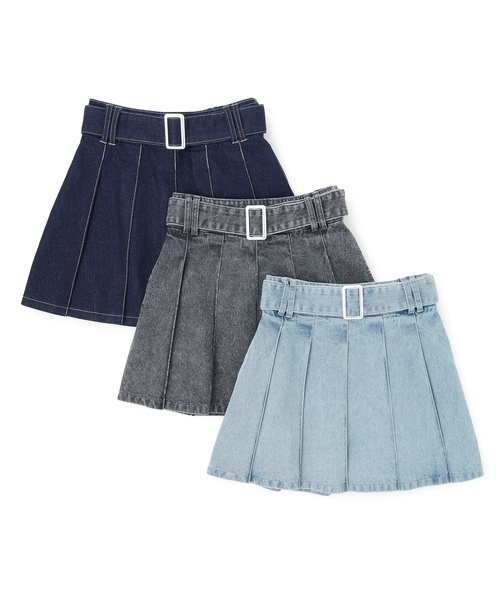 LTXC】美脚見えベルトつきデニムプリーツスカート（スカート