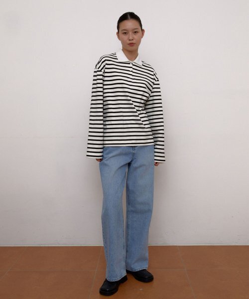 38COMEONCOMMON（38カモンコモン）の「Stripe polo T-Shirts (White)（ポロシャツ・レディース・その他・FREE）」の3枚目の写真