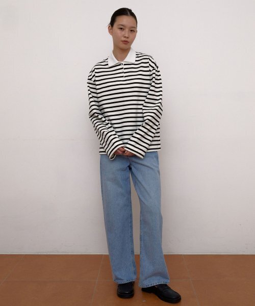 38COMEONCOMMON（38カモンコモン）の「Stripe polo T-Shirts (White)（ポロシャツ・レディース・その他・FREE）」の4枚目の写真