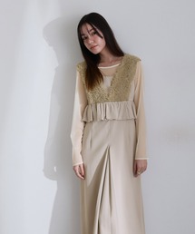 ボリューム チュール ペプラム ドレス シアートップス2点セット 結婚式 二次会 パーティー ドレス 袖あり ミモレ丈 セレモニー フォーマル オケージョンドレス お呼ばれ 同窓会 成人式
