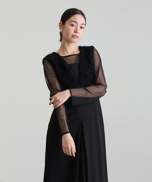 ボリュームチュールペプラムドレスシアートップス2点セット結婚式