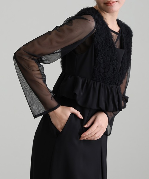 ボリュームチュールペプラムドレスシアートップス2点セット結婚式