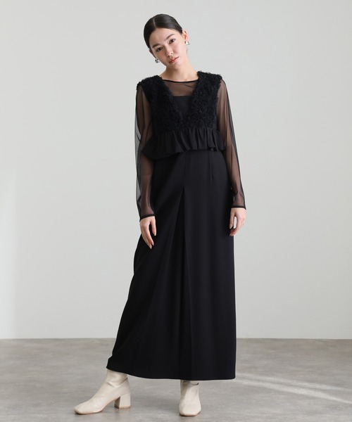 セール】ボリュームチュールペプラムドレスシアートップス2点セット