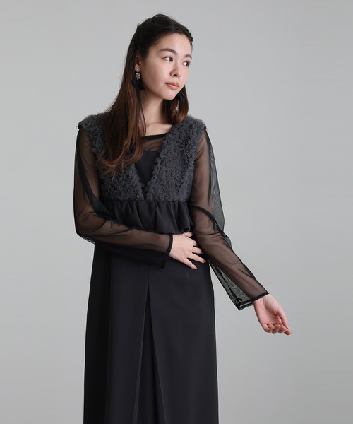 ボリュームチュールペプラムドレスシアートップス2点セット結婚式