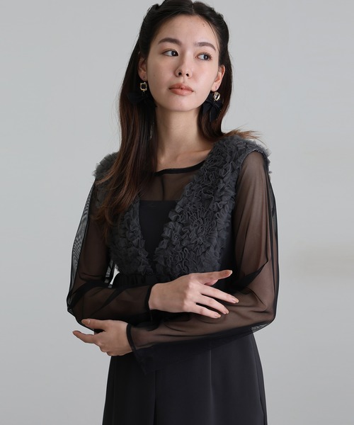 ボリュームチュールペプラムドレスシアートップス2点セット結婚式