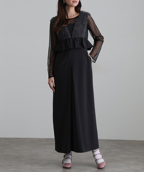 ボリュームチュールペプラムドレスシアートップス2点セット結婚式