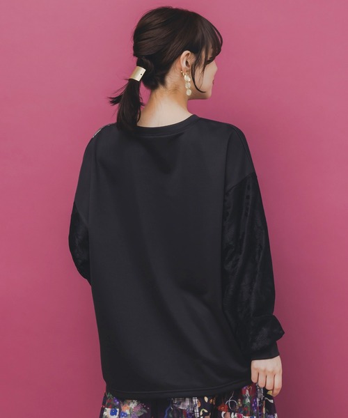 iS ScoLar（イズスカラー）の「553267：花蝶裏毛×レース切替プルオーバー（Tシャツ/カットソー・レディース・グリーン/ブラック/アイボリー・M）」の7枚目の写真