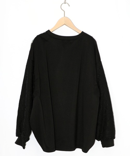 iS ScoLar（イズスカラー）の「553267：花蝶裏毛×レース切替プルオーバー（Tシャツ/カットソー・レディース・グリーン/ブラック/アイボリー・M）」の13枚目の写真