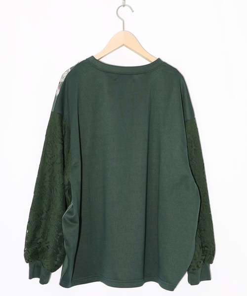 iS ScoLar（イズスカラー）の「553267：花蝶裏毛×レース切替プルオーバー（Tシャツ/カットソー・レディース・グリーン/ブラック/アイボリー・M）」の15枚目の写真