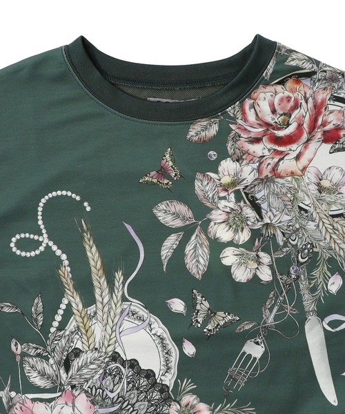 iS ScoLar（イズスカラー）の「553267：花蝶裏毛×レース切替プルオーバー（Tシャツ/カットソー・レディース・グリーン/ブラック/アイボリー・M）」の17枚目の写真