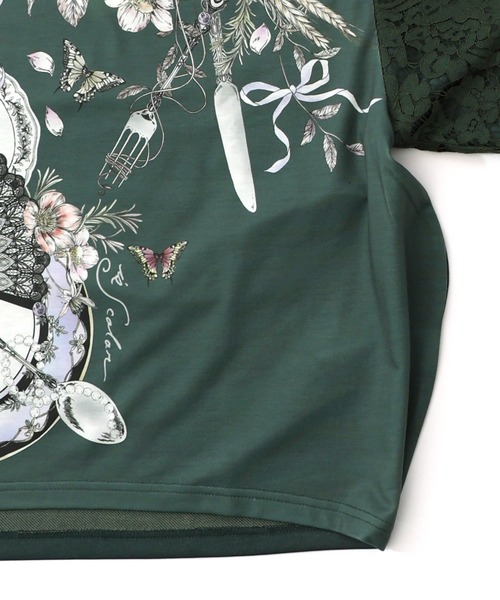 iS ScoLar（イズスカラー）の「553267：花蝶裏毛×レース切替プルオーバー（Tシャツ/カットソー・レディース・グリーン/ブラック/アイボリー・M）」の20枚目の写真