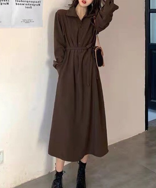 Flugge(フラッジー)の「ロングシャツワンピース(ワンピース・レディース・ブラック/ブラウン・MEDIUM/LARGE)」の2枚目の写真