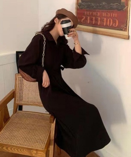 Flugge(フラッジー)の「ロングシャツワンピース(ワンピース・レディース・ブラック/ブラウン・MEDIUM/LARGE)」の1枚目の写真