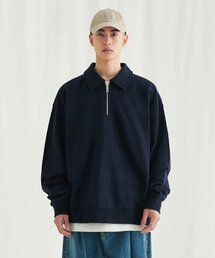MELANGE MASTER（メランジマスター）の「Loose-fit Collar Half Zip Sweatshirt [Navy]（スウェット）」