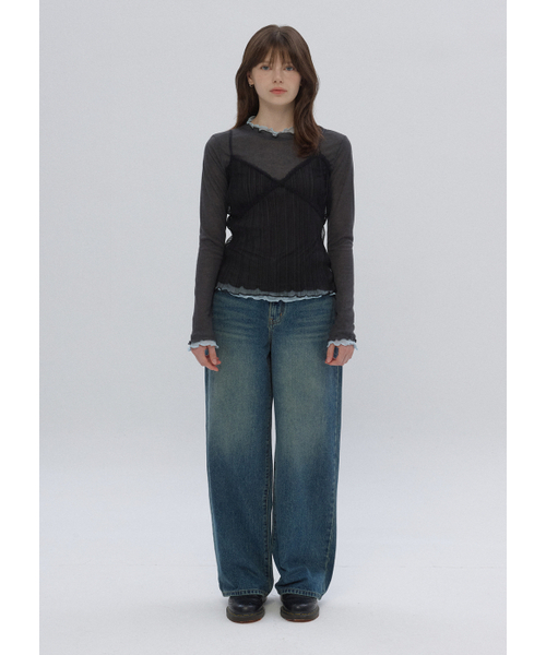 BUTTON UP（ボタンアップ）の「クラシックウォッシュドワイドデニム（ディープブルー）（デニムパンツ・レディース・その他・SMALL/MEDIUM/LARGE）」の2枚目の写真