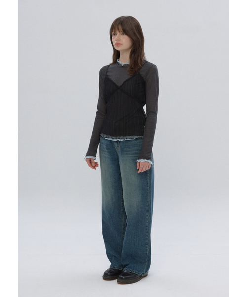 BUTTON UP（ボタンアップ）の「クラシックウォッシュドワイドデニム（ディープブルー）（デニムパンツ・レディース・その他・SMALL/MEDIUM/LARGE）」の4枚目の写真