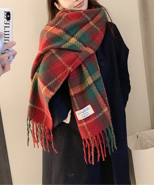 チェック柄フリンジマフラー（マフラー）｜AMAJI（アマジ）の