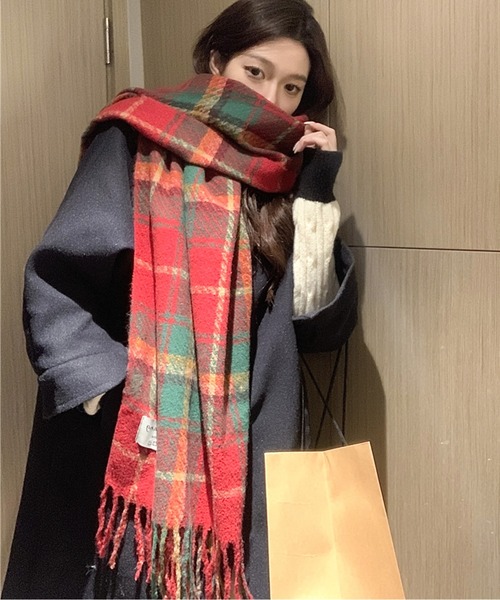チェック柄フリンジマフラー（マフラー）｜AMAJI（アマジ）の
