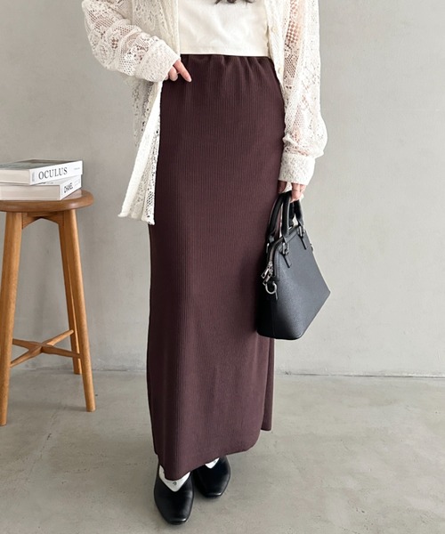 MYMOOD.（マイムード）の「【5色展開】セルフカットリブアイラインスカート ウエストゴムロングスカート（スカート・レディース・チャコールグレー/ライトグレー/ブラウン/ベージュ/ブラック・M）」の4枚目の写真