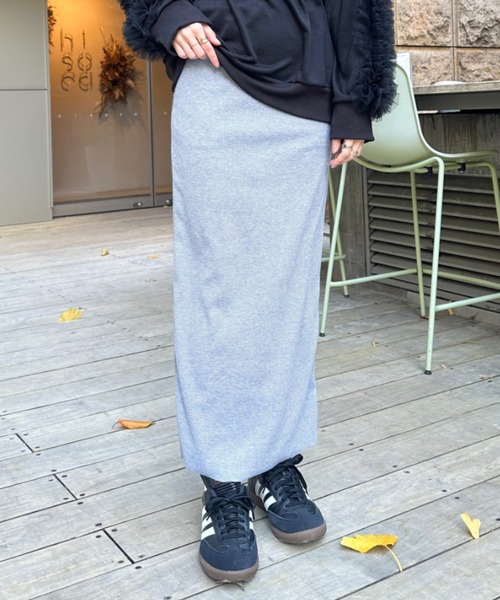 MYMOOD.（マイムード）の「【5色展開】セルフカットリブアイラインスカート ウエストゴムロングスカート（スカート・レディース・チャコールグレー/ライトグレー/ブラウン/ベージュ/ブラック・M）」の3枚目の写真