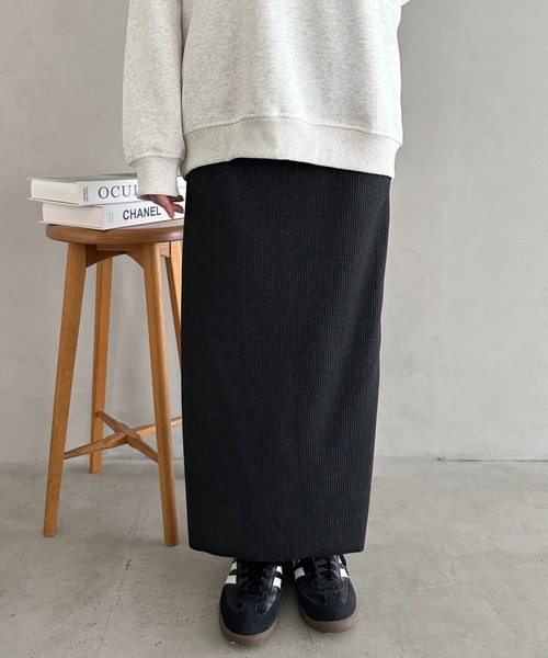 MYMOOD.（マイムード）の「【5色展開】セルフカットリブアイラインスカート ウエストゴムロングスカート（スカート・レディース・チャコールグレー/ライトグレー/ブラウン/ベージュ/ブラック・M）」の20枚目の写真