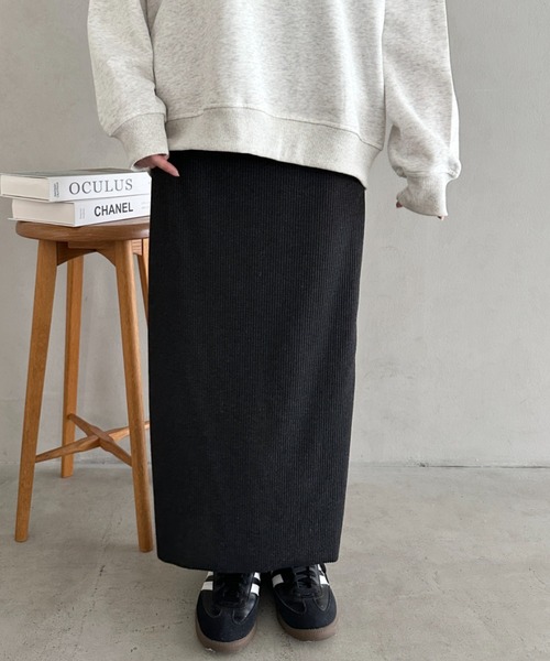 MYMOOD.（マイムード）の「【5色展開】セルフカットリブアイラインスカート ウエストゴムロングスカート（スカート・レディース・チャコールグレー/ライトグレー/ブラウン/ベージュ/ブラック・M）」の21枚目の写真