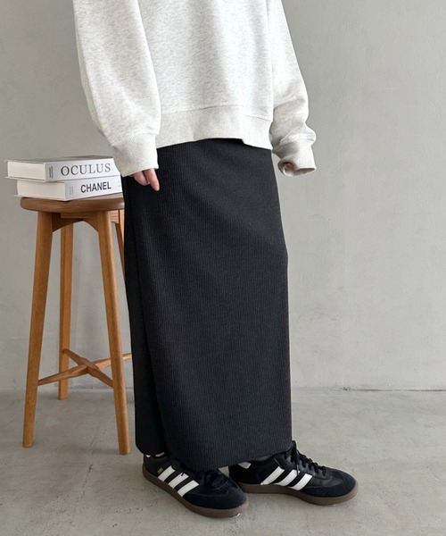 MYMOOD.（マイムード）の「【5色展開】セルフカットリブアイラインスカート ウエストゴムロングスカート（スカート・レディース・チャコールグレー/ライトグレー/ブラウン/ベージュ/ブラック・M）」の22枚目の写真