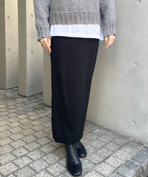 MYMOOD.（マイムード）の「【5色展開】セルフカットリブアイラインスカート ウエストゴムロングスカート（スカート・レディース・チャコールグレー/ライトグレー/ブラウン/ベージュ/ブラック・M）」の6枚目の写真