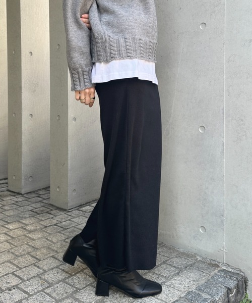 MYMOOD.（マイムード）の「【5色展開】セルフカットリブアイラインスカート ウエストゴムロングスカート（スカート・レディース・チャコールグレー/ライトグレー/ブラウン/ベージュ/ブラック・M）」の8枚目の写真