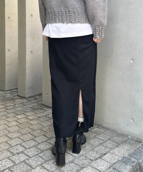 MYMOOD.（マイムード）の「【5色展開】セルフカットリブアイラインスカート ウエストゴムロングスカート（スカート・レディース・チャコールグレー/ライトグレー/ブラウン/ベージュ/ブラック・M）」の9枚目の写真