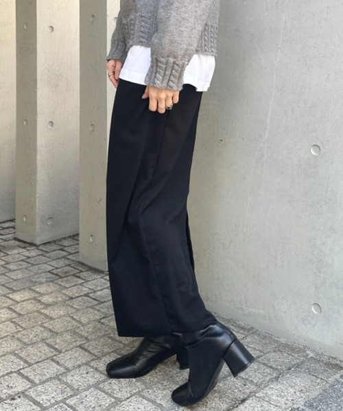 MYMOOD.（マイムード）の「【5色展開】セルフカットリブアイラインスカート ウエストゴムロングスカート（スカート・レディース・チャコールグレー/ライトグレー/ブラウン/ベージュ/ブラック・M）」の10枚目の写真