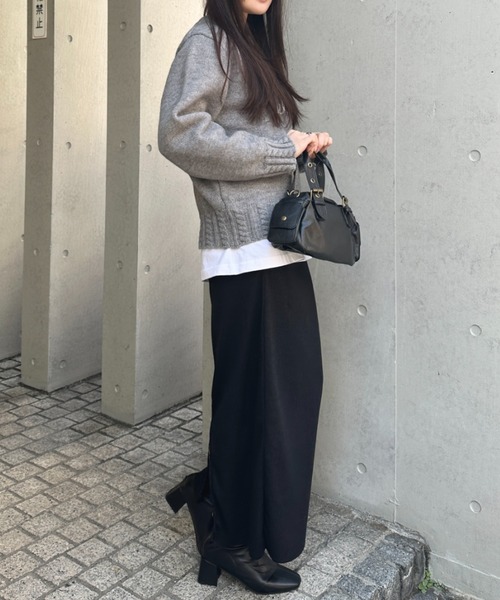 MYMOOD.（マイムード）の「【5色展開】セルフカットリブアイラインスカート ウエストゴムロングスカート（スカート・レディース・チャコールグレー/ライトグレー/ブラウン/ベージュ/ブラック・M）」の17枚目の写真