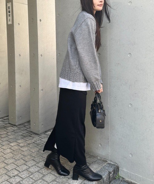 MYMOOD.（マイムード）の「【5色展開】セルフカットリブアイラインスカート ウエストゴムロングスカート（スカート・レディース・チャコールグレー/ライトグレー/ブラウン/ベージュ/ブラック・M）」の18枚目の写真