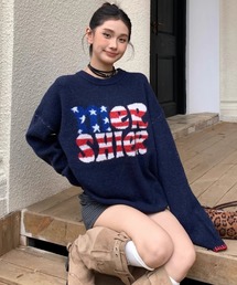 アメリカンロゴステッチニット