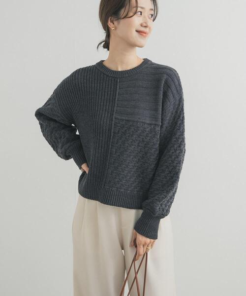 URBAN RESEARCH DOORS（アーバンリサーチドアーズ）の「パッチワーク柄袖ボリュームニット（ニット/セーター・レディース・ゴールド/チャコールグレー/ライトベージュ・FREE）」の11枚目の写真