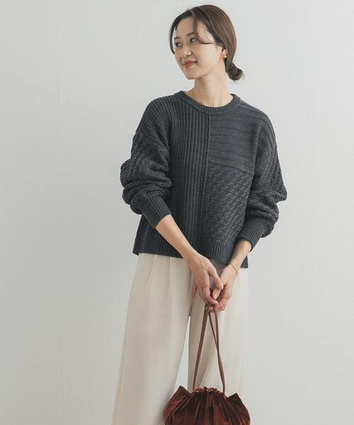 URBAN RESEARCH DOORS（アーバンリサーチドアーズ）の「パッチワーク柄袖ボリュームニット（ニット/セーター・レディース・ゴールド/チャコールグレー/ライトベージュ・FREE）」の10枚目の写真