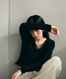 ランダムリブニットレースカーディガン