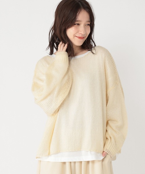 studio CLIP（スタディオクリップ）の「5ゲージダブルフロントモヘアタッチプルオーバー＋カットソーSET（ニット/セーター・レディース・スモーク/アイボリー/ピンク・FREE）」の2枚目の写真