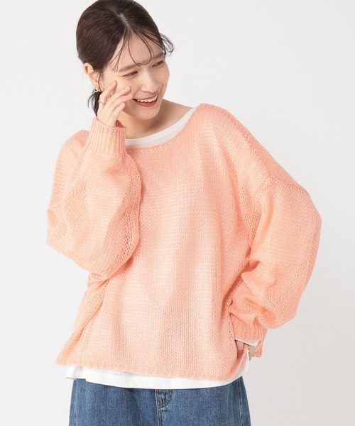 studio CLIP（スタディオクリップ）の「5ゲージダブルフロントモヘアタッチプルオーバー＋カットソーSET（ニット/セーター・レディース・スモーク/アイボリー/ピンク・FREE）」の3枚目の写真