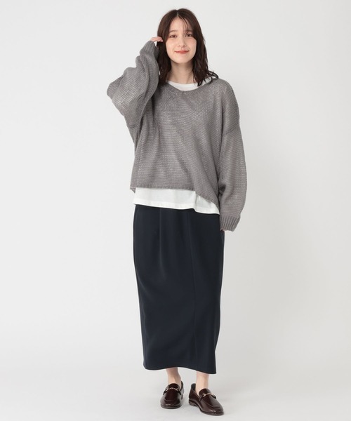 studio CLIP（スタディオクリップ）の「5ゲージダブルフロントモヘアタッチプルオーバー＋カットソーSET（ニット/セーター・レディース・スモーク/アイボリー/ピンク・FREE）」の6枚目の写真